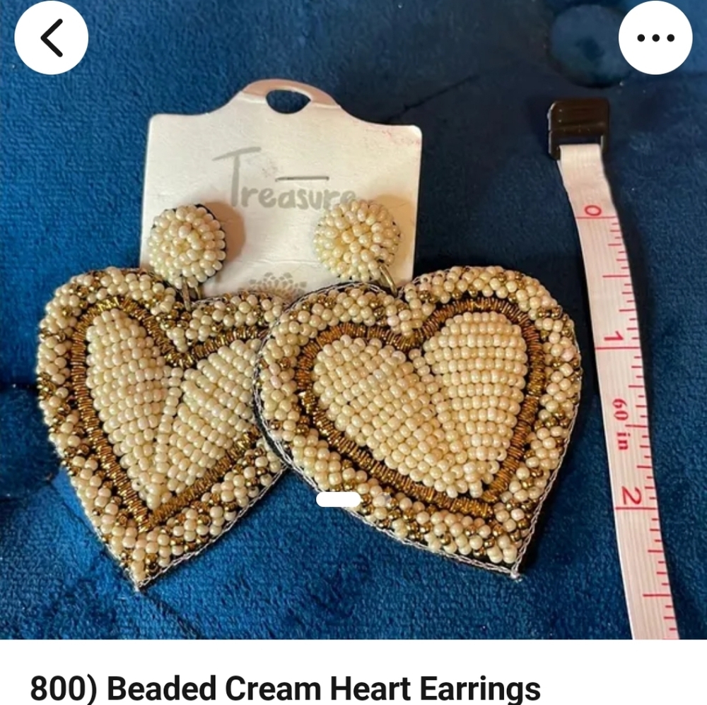 Beaded Cream Heart Earrings
